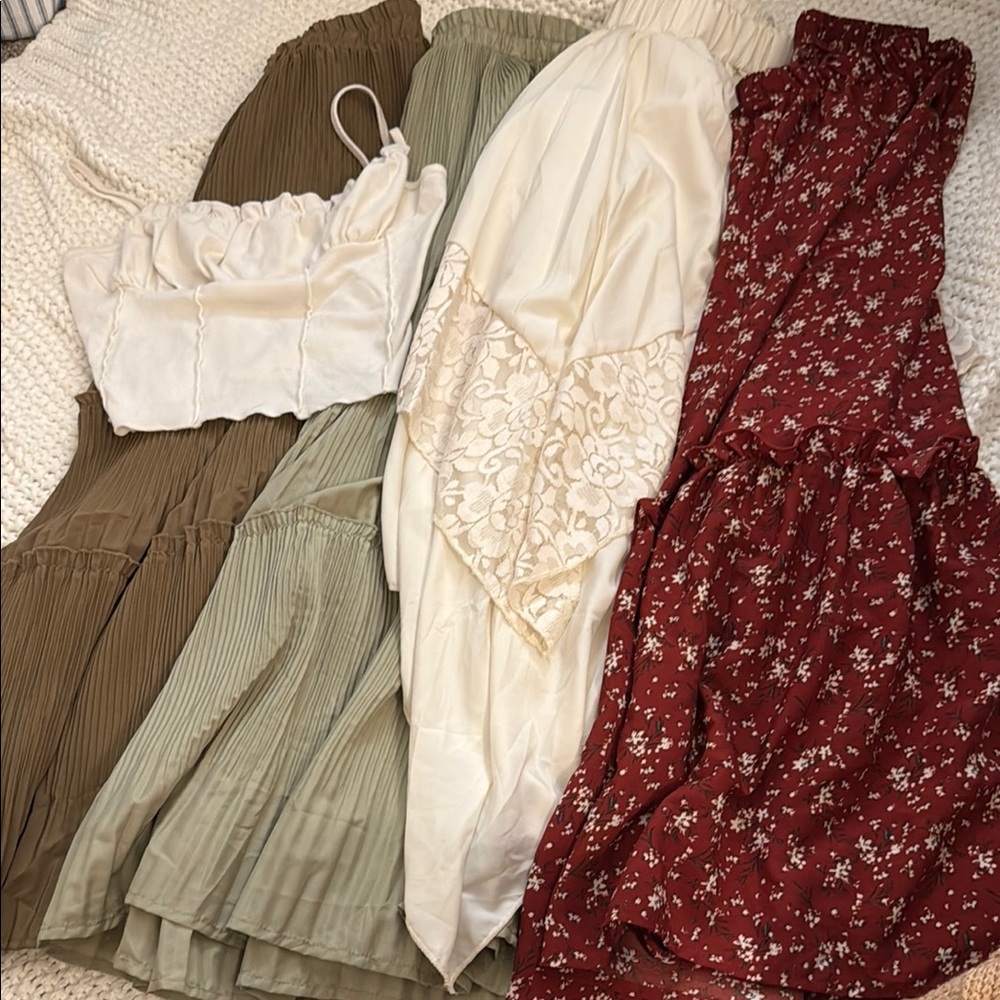Witchy RenFare Style Floral and Pleated Skirt Collection